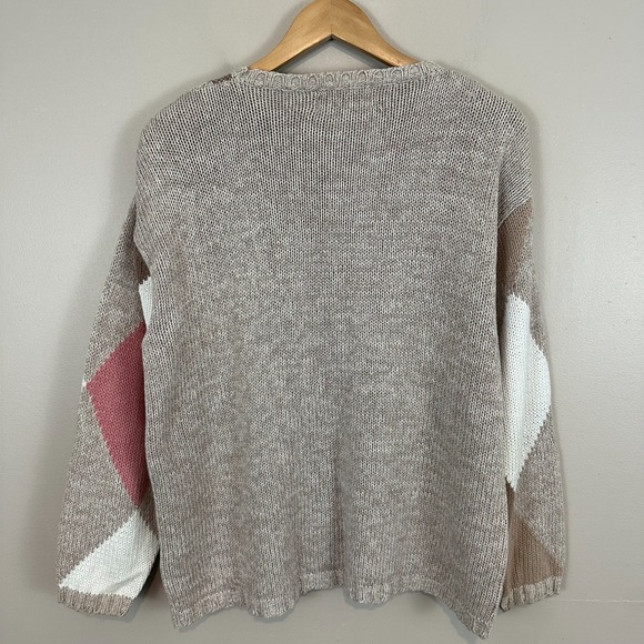 Fisherman Hand Knitted Sweater Vintage Large Pink Academia Argyle Cable Knit - Picture 5 of 9